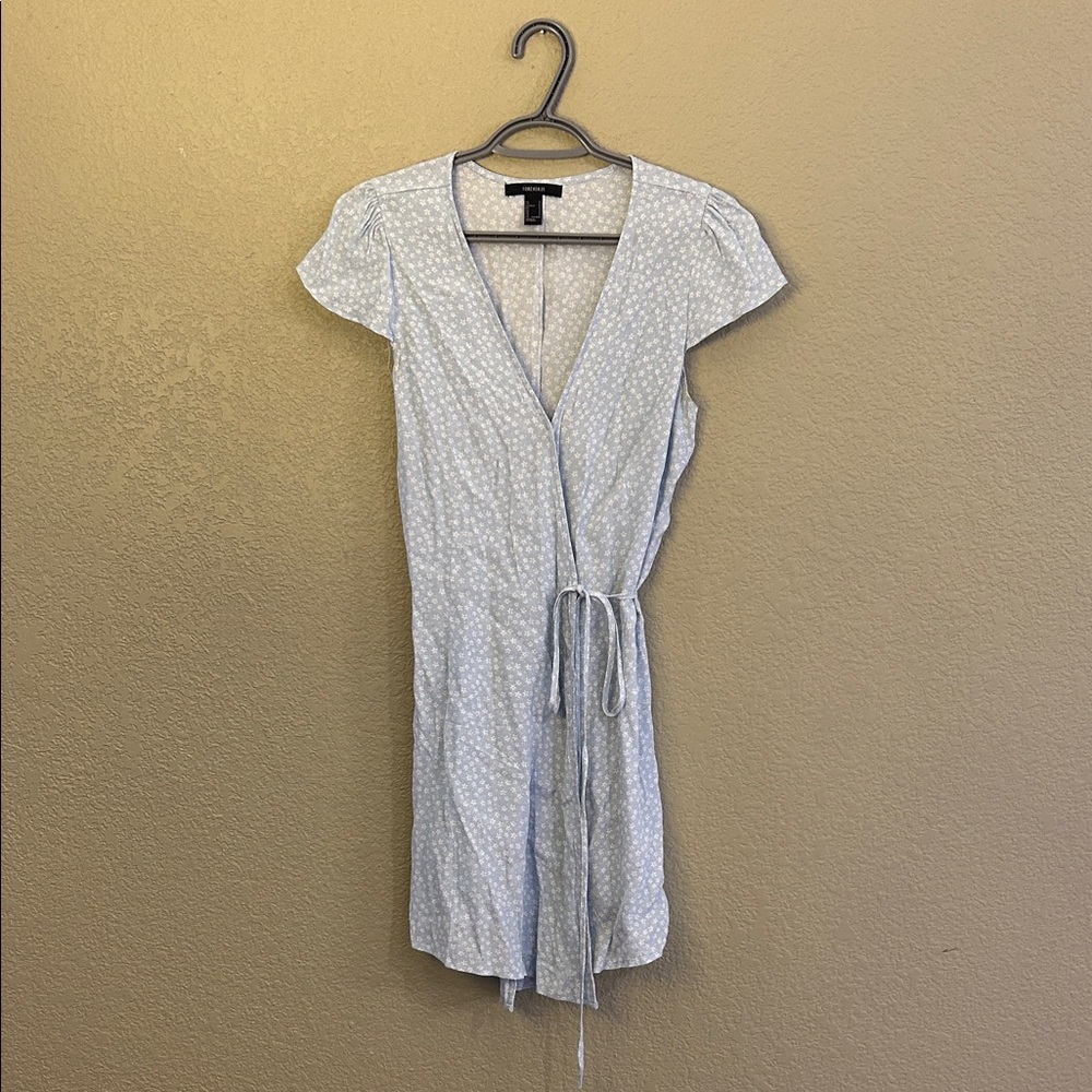 Forever 21 Sky Blue Patterned Wrap Dress